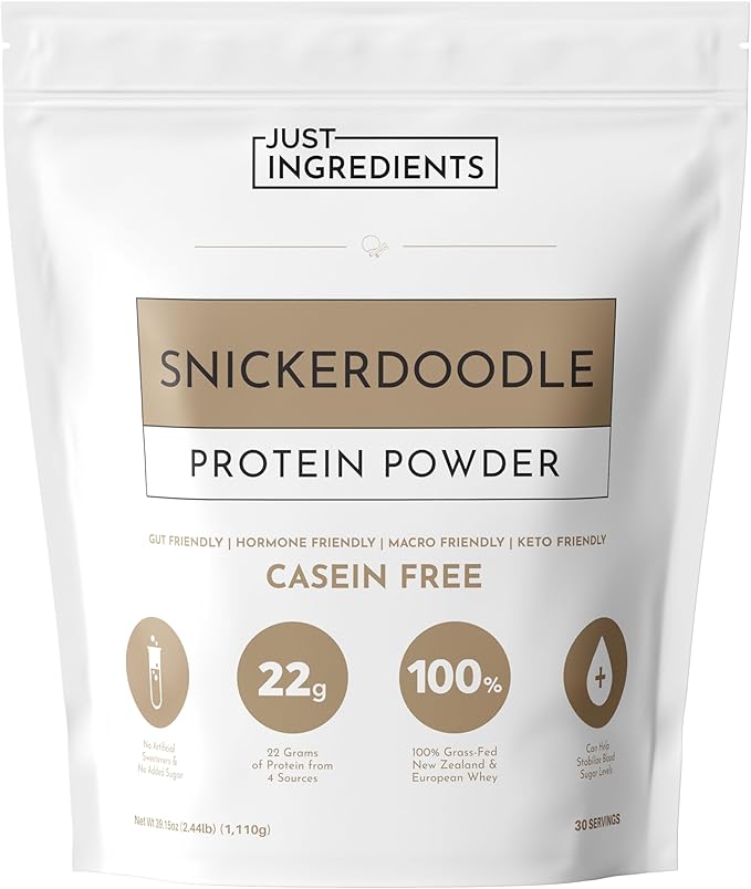 JUST INGREDIENTS Snickerdoodle Protein Powder - Grass-Fed Whey Plant Proteins Cinnamon Vanilla - 30 Servings