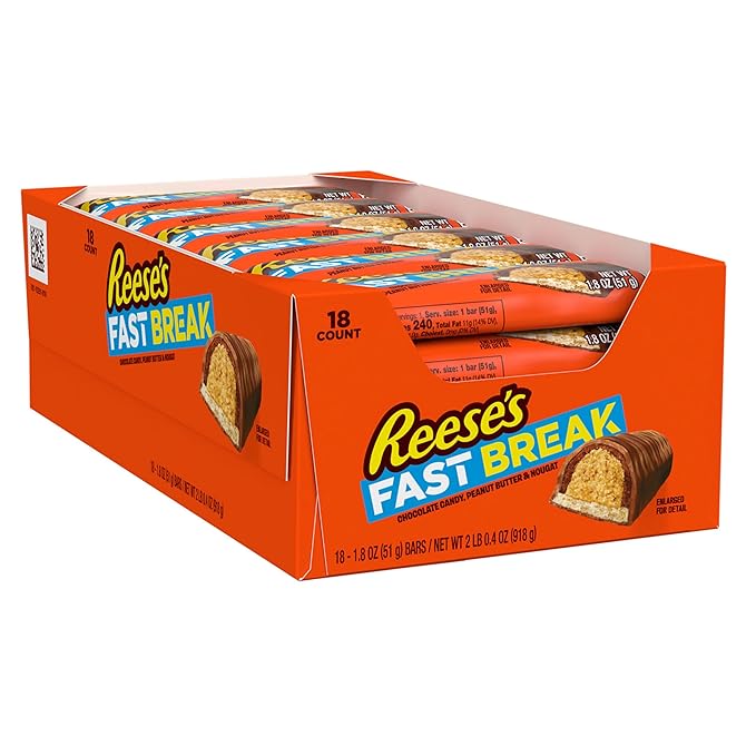 REESE'S FAST BREAK Peanut Butter Nougat Candy Bars 1.8 oz (Pack of 18)