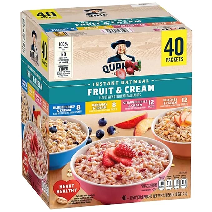 Instant Oatmeal Fruit &amp Cream Variety Pack 1.05 oz Packets 40 Count | Assorted Fruit Flavors with Creamy Taste | Quick Heart-Healthy Whole Grain Breakfast Cereal