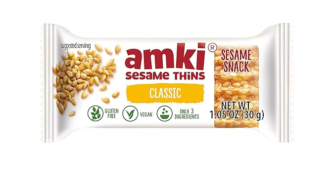 Amki Sesame Thins Classic (Sesame Snaps) Gluten Free Vegan Delicious Crunchy Sensibly Sweet Snacks. 24 Pack 720g