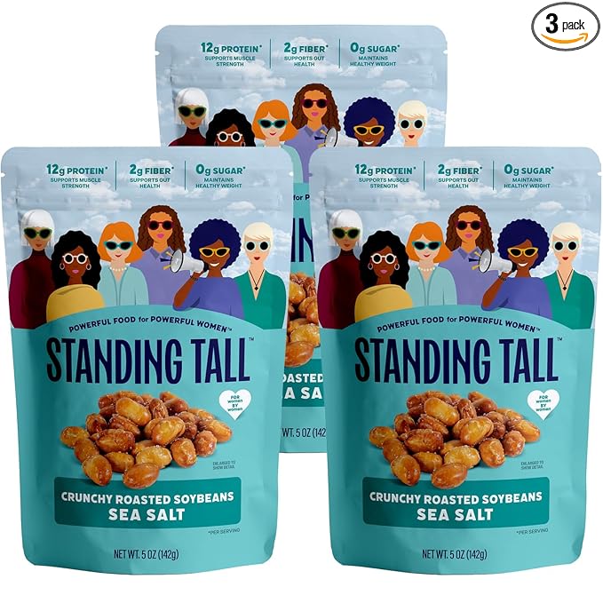 Standing Tall Roasted Soybean – Sea Salt – 12g protein 2g fiber 0g sugar Plant-Based Vegan Snack Gluten-Free Non-GMO 3 Count Variety Pack 5oz Each (Sea Salt)