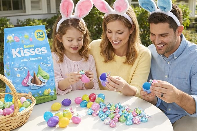 Kisses Easter Candy Milk Chocolate 3 lb Bulk Bag 330 Pieces - Assorted Pastel Color Chocolate Candy - Easter Basket Stuffer Filler Egg Hunt Party Gift Spring Treat