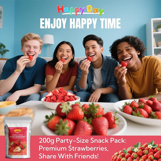 7.05OZ/200g Premium Whole Freeze Dried Strawberries 95-100 per bagWhole Big Natural Dried Strawberries No AdditivesDehydrated Strawberry No Sugar AddedSnacks