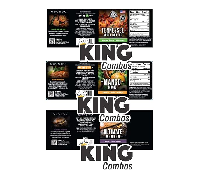 Pit Boss Grill Seasoning &amp Rub trio Tennesse Magic Mango and Ultimate Burger Rub 5.0 0z pack of 3 + King QR Code