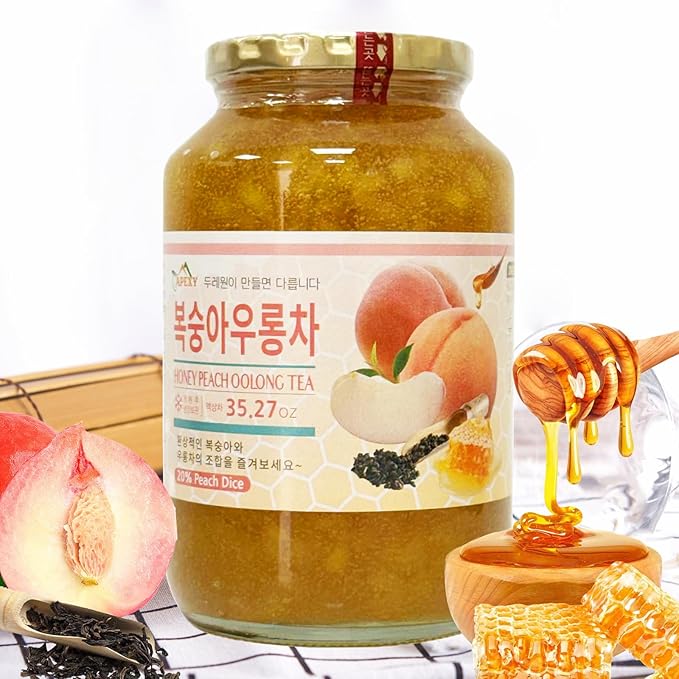 Apexy Korean Honey Peach Oolong Tea – Made with Real Fruit No Artificial Colors – Premium Drink Base Smoothies Desserts Cocktails Yogurt Spreads Made in KOREA 35.27oz (1kg). (Peach Oolong Tea)