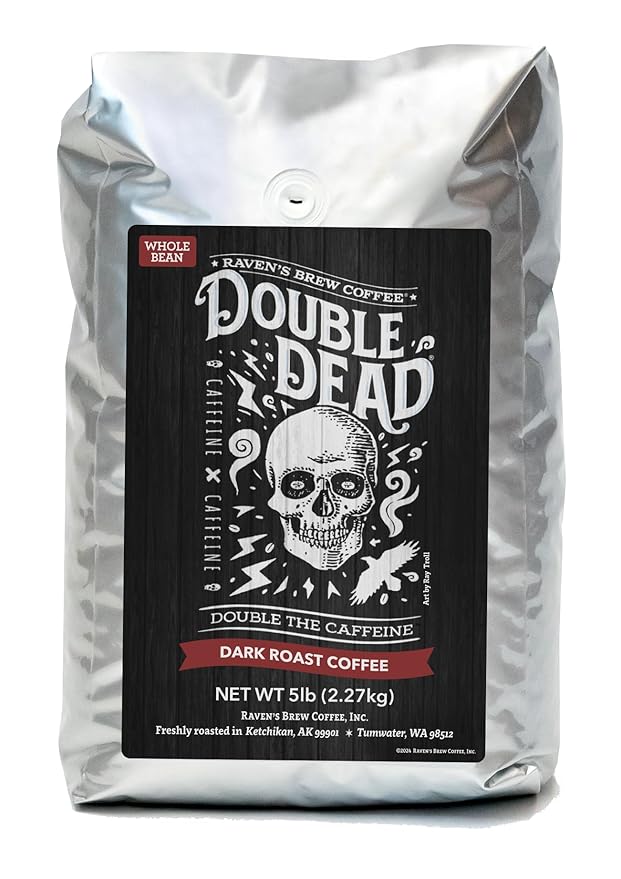 Raven's Brew Coffee High Caffeine Coffee Dark Roast Whole Bean – Double Dead 5lb