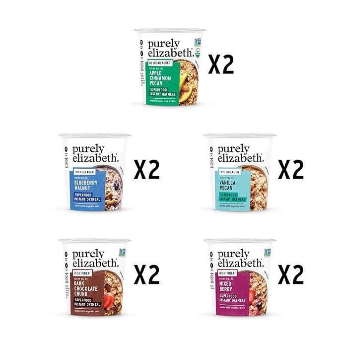 Purely Elizabeth Best Sellers Variety Pack Superfood Oatmeal Cups Great for Overnight Oats Gluten-Free 2 Ounce (Pack of 12)