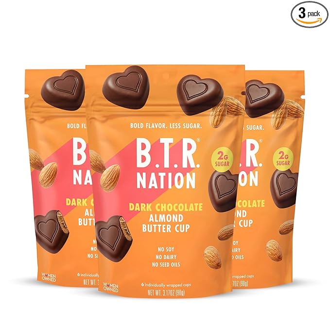 B.T.R. Nation - Dark Chocolate Almond Butter Cups - Superfood Candy Date Sweetened 0g Refined Sugar Vegan Dairy Soy Free - 3 Pack