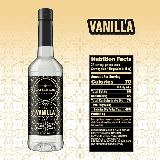 Café Le Rou Coffee Syrup Variety 5-Pack- 25.4 oz Vanilla French Vanilla Caramel Salted Caramel Hazelnut *Includes 5 Syrup Pumps* Flavoring Syrup for Coffee Tea and Espresso