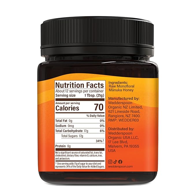 Wedderspoon Raw Manuka Honey 400+ MGO 8.8 Oz Unpasteurized New Zealand Honey Non-GMO BPA-Free Jar Superfood &amp Natural Wellness Support