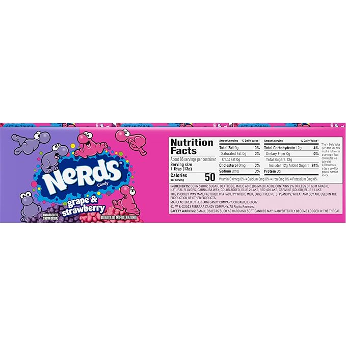 Nerds Candy Grape &amp Strawberry 1.65 Ounce Treat-Size Theater Candy Boxes (Pack of 24)