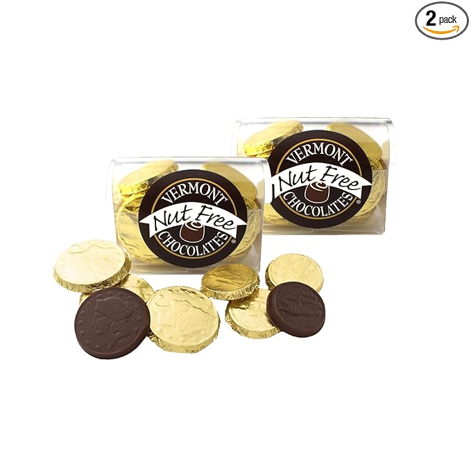 Vermont Nut Free Chocolates Dark Chocolate Coin Chest (2-Pack - 12 coins per pack) Nut-free Egg-free Kosher