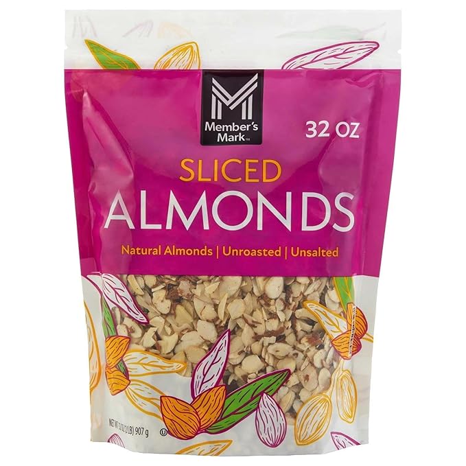 Member Mark Natural Sliced California Almonds 32 oz | Fresh Raw Unsalted Almond Slices | Gluten-Free Non-GMO Great for Baking Salads &amp Snacking.