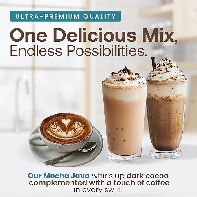 Dr. Smoothie Café Essentials Mocha Java – No Artificial Colors Flavors or Sweeteners – Shelf Stable – 61mg of Caffeine per Serving – Great for Hot Iced &amp Frozen Frappes (3.5 lb Bag 30 Serving