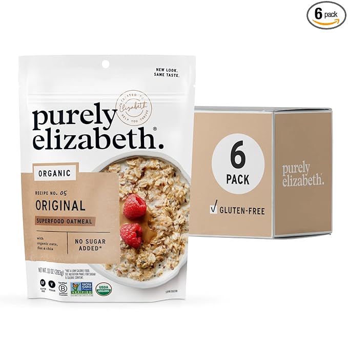 Purely Elizabeth Superfood Oatmeal Original Vegan Friendly USDA Certified Organic Gluten Free &amp Non-GMO 10 Ounce (Pack of 6)