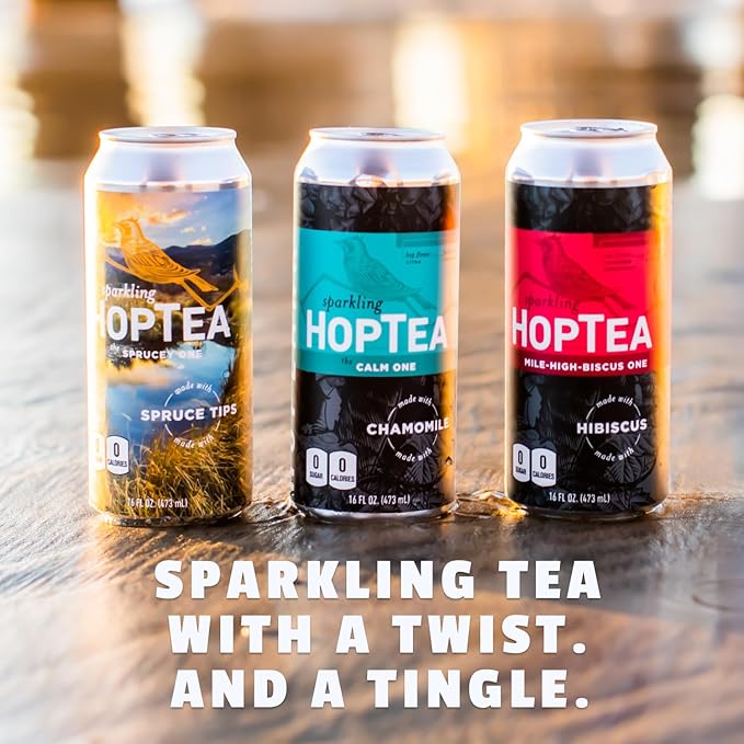HOPLARK Sparkling HopTea – The RELAX PACK – Tall 16fl oz cans (Pack of 12) – Sampler Variety Pack with Chamomile Hibiscus and Spruce Tips – Zero Calorie – Unsweetened