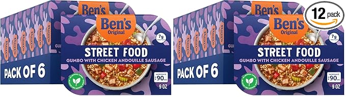 BEN'S ORIGINAL Street Food Gumbo with Chicken Andouille Sausage Prepared Entrée Microwavable Heat-&amp-Eat Bowl in 90 Seconds 9 oz (Pack of 12)