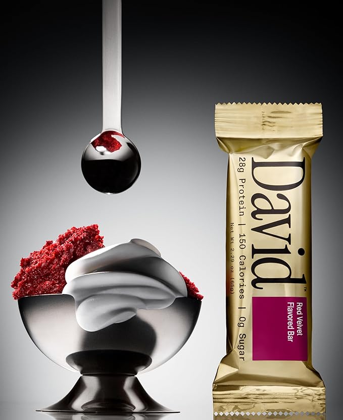 David Protein Bar Red Velvet 24 Protein Bars | 28g of Protein | 150 Calories | 0g of Sugar - High Protein Low Carb Gluten Free Protein Bar Pack of 24