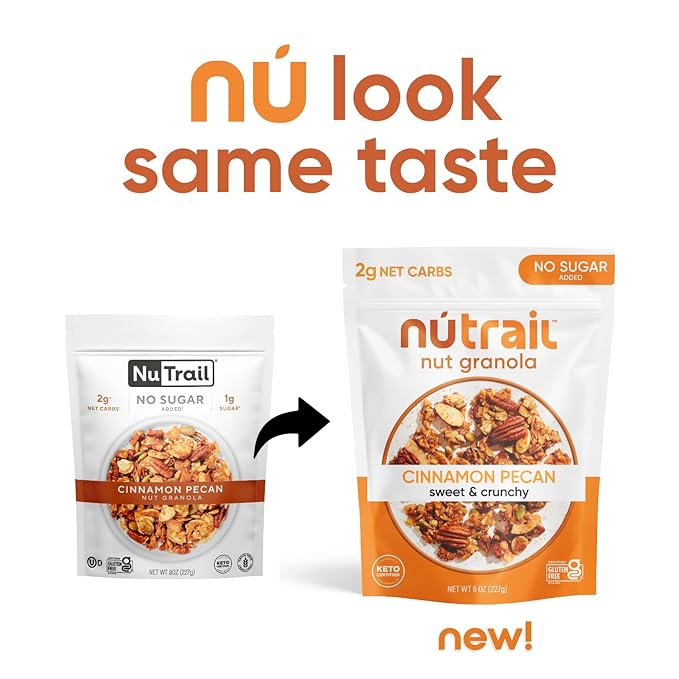 NuTrail Nut Granola Cereal Cinnamon Pecan No Sugar Added Gluten Free Grain Free Keto Low Carb Healthy Breakfast 8 oz. 3 Count