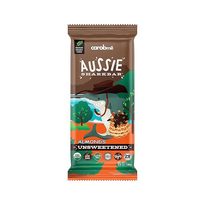CAROBME ORGANIC UNSWEETENED ALMONDS CAROB BAR | Vegan Soy Free Gluten-Free | Caffeine Free Substitute for Chocolate Candy and chocolate bars