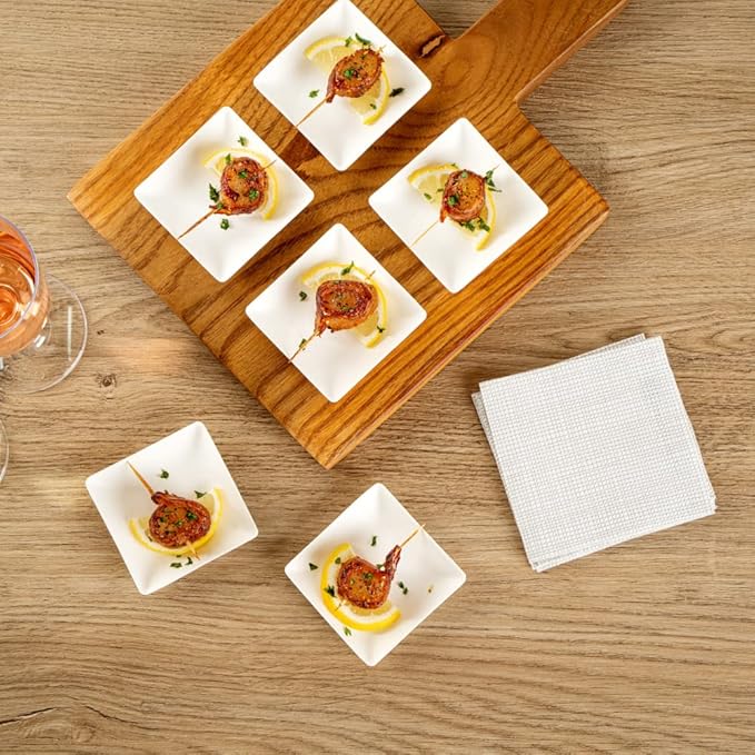 Restaurantware Pulp Safe No PFAS Added 2.6 x 2.6 Inch Mini Square Plates 100 Disposable Plates - Home Compostable Microwavable And Freezable White Bagasse Plates For Hot And Cold Foods