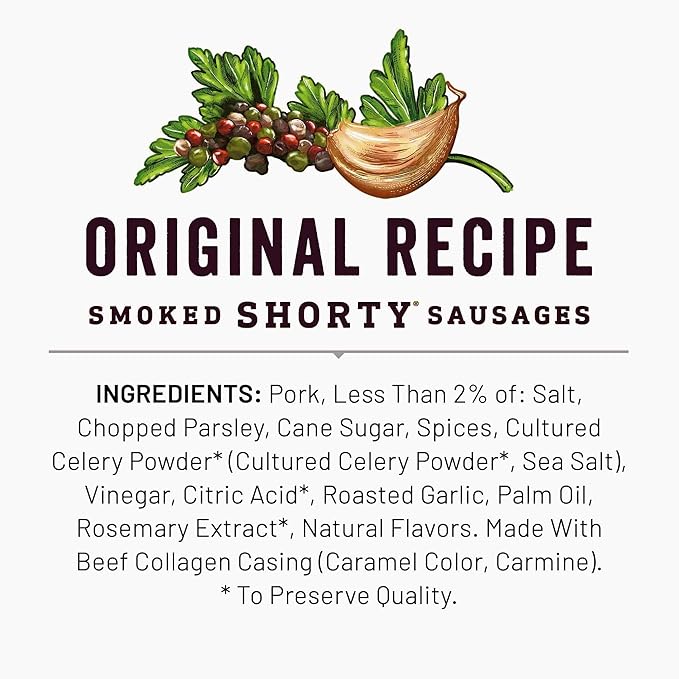 Duke's Pork Original Smoked Shorty Sausages 7g Protein Per Serving Easter Basket Stuffer for Men 2.5 oz. Snack Bags (Pack of 7)