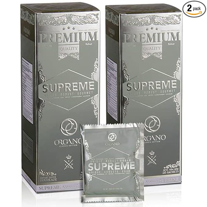 ORGANO 2 Boxes Cafe Supreme 100% Ganoderma Lucidum with Ginseng (40 Sachets)