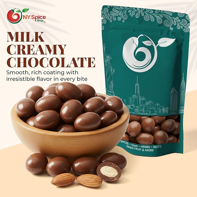 NY Spice Shop Milk Chocolate Covered Almonds - 3 Pound Chocolate Coated Almonds - Holiday Sweet Nut Snacks Festive Gourmet Treat Party Favors Candy Buffet Gift Seasonal Snacks