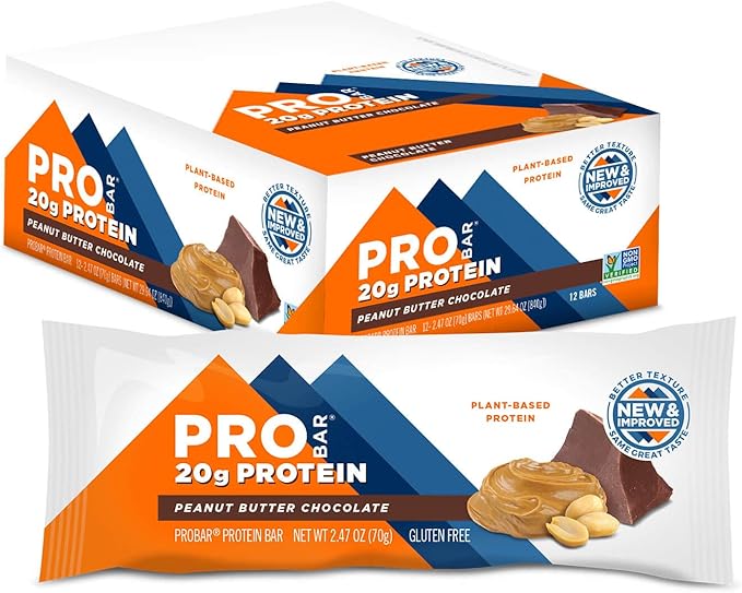 PROBAR Protein Bar Mint Chocolate &amp Peanut Butter Chocolate Gluten-Free Non-GMO Plant-Based (12 Count Each)