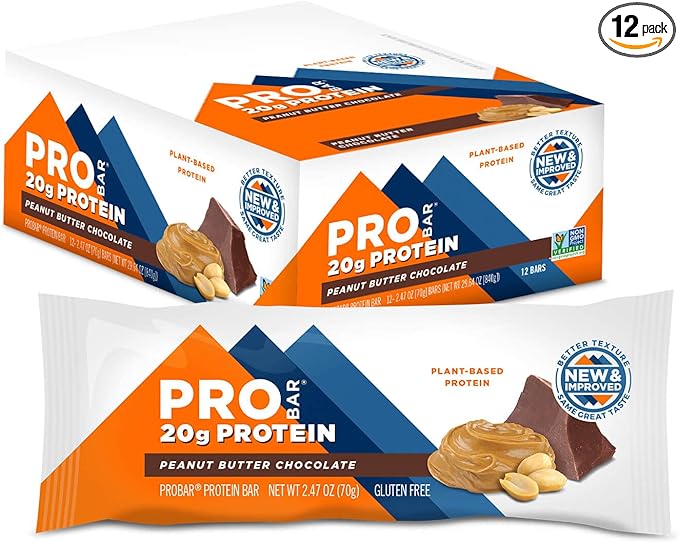PROBAR Protein Bar Mint Chocolate &amp Peanut Butter Chocolate Gluten-Free Non-GMO Plant-Based (12 Count Each)