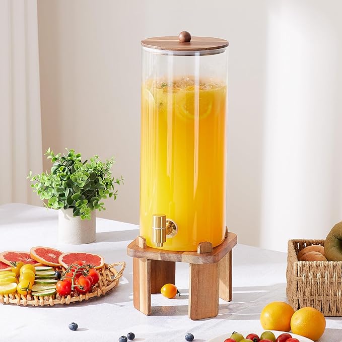 2 Gallon Large Drink Dispenser for PartiesGlass Beverage Dispenser with StandGlass Water Dispenser with Airtight ValveLemonade Dispenser for FridgeWater JuicePunchCocktailsIce Tea &amp Sun Te