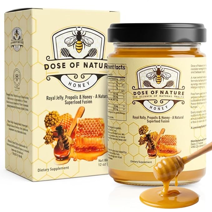 DOSE OF NATURE Raw Honey with Bee Bread | Small Batch Unfiltered Superfood Honey Pack for Energy &amp Stamina | Organic Honey for Vitality Recovery Immunity &amp Daily Wellness | Wildcrafted 50