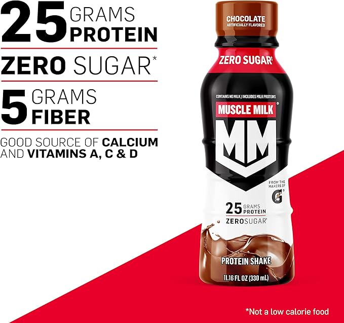 Muscle Milk Genuine Shake Strawberry 11.16 Fl Oz Bottles (12 Pack) &amp Optimum Nutrition Protein Shake Chocolate 24g Protein 11 Fl Oz (12 Count)