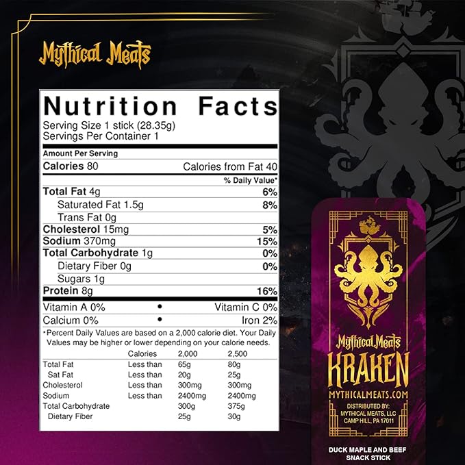Mythical Meats Original Flavor (Kraken) 12-Pack Snack Sticks – Maple Duck with Chicken and Beef – Dried &amp Dehydrated Meats Seasoned to Perfection – High Protein Snacks
