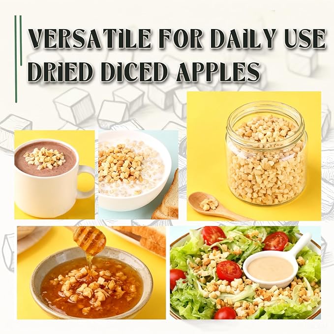 Premium Dried Diced Apples10.58 Oz /300g1 Ingredient Made with 100% Natural Apple No Sugar Added Dehydrated Apple No Additives &amp No Flavoring