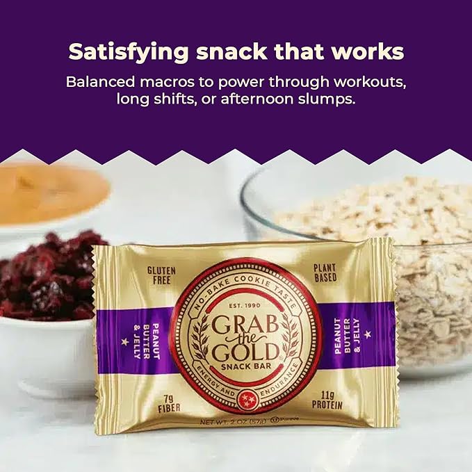 Grab The Gold Cranberries Peanut Butter &amp Jelly Protein Snack Bars | 11g Plant-Based Protein Bars with Organic Oats Whole Food Nutrition | Gluten-Free Vegan High-Fiber | 14 Bars Amazon Exclusiv