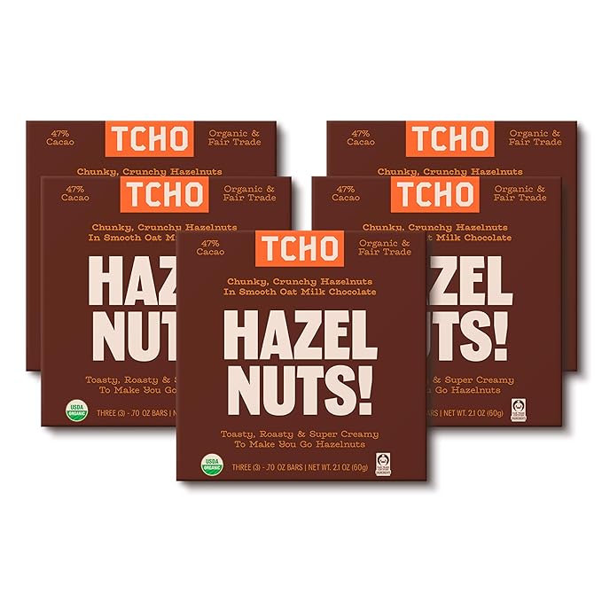 TCHO Hazel Nuts! Oat-Milk Chocolate Bars (5 pack) | Plant Based Organic &amp Fair Trade | Non GMO Non-Dairy Vegan Soy Free (2.1oz each)