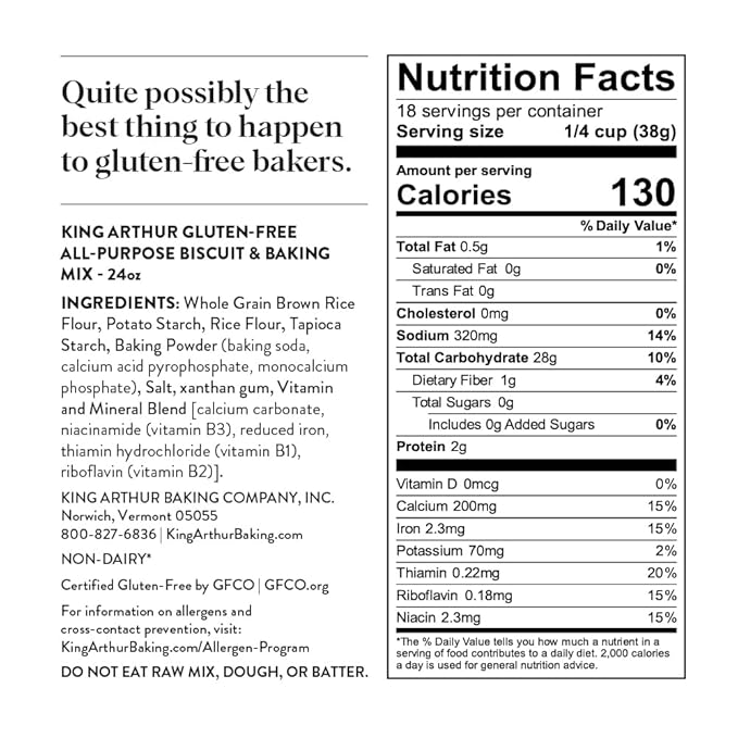 King Arthur Gluten-Free All-Purpose Biscuit &amp Baking Mix 24 oz (Pack of 6) - Non-GMO Project Verified Certified Kosher Packaging May Vary