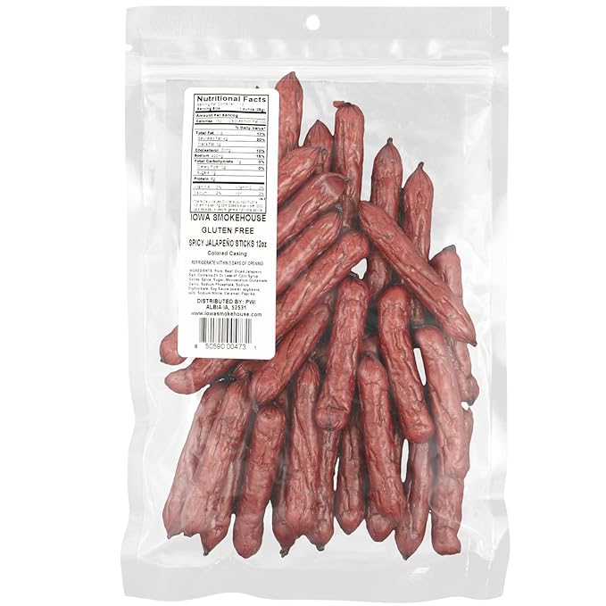 IOWA SMOKEHOUSE Snack Sticks Spicy Jalapeno - Smokey Snack Stick - Gluten Free - Resealable Bag &amp Ready to Eat Made with all USA Beef &amp Pork - 12 oz