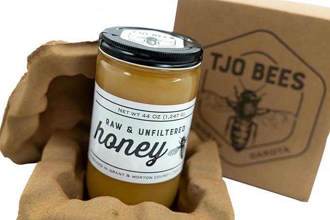 TJO Bees Raw and Unfiltered Honey 44 OZ Glass Jar