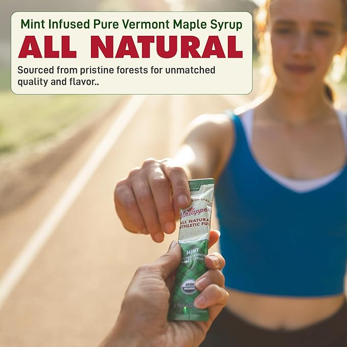 UnTapped Mint Maple Syrup Energy Gels 20 Gels | Organic Pure Vermont Maple Syrup with Real Mint | Gluten-Free Low Glycemic | Natural Fuel for Running Cycling &amp Endurance