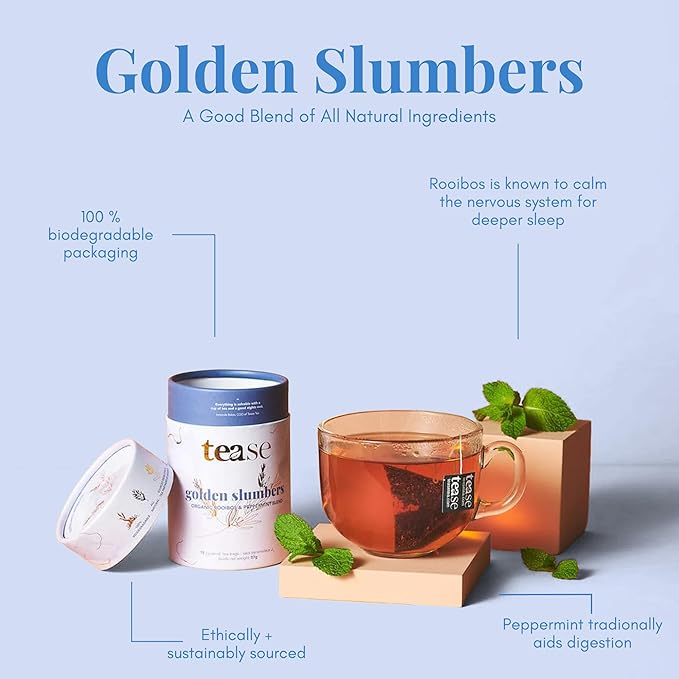 Tease Tea Herbal Sleep Tea - Golden Slumbers Calming and Relaxing Tea Best Sleep Aid Tea Caffeine Free Calming Tea Made with Rooibos Lemon and Peppermint for a Better Quality Deep Sleep