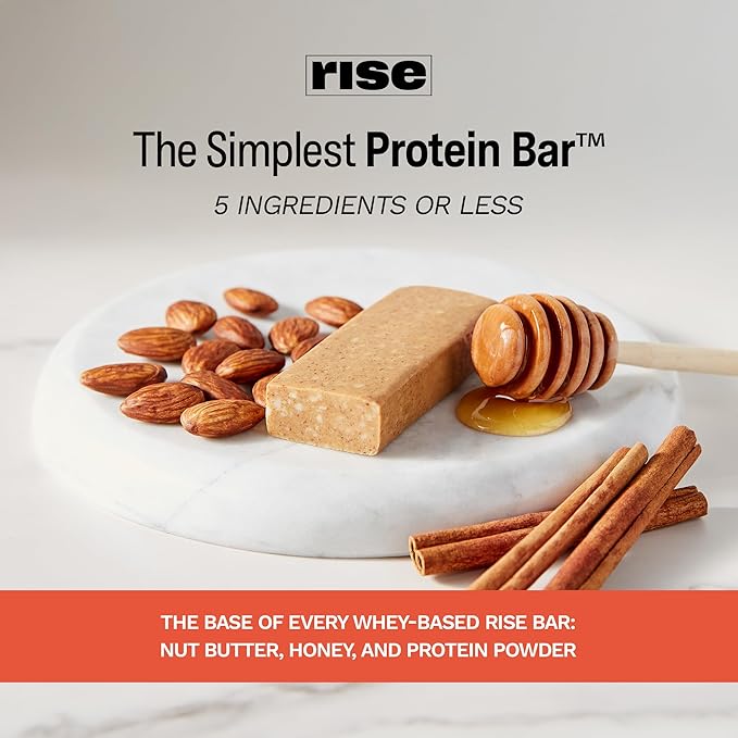 Rise Whey Protein Bars - Honey Cinnamon | Breakfast Bar &amp Protein Snack 18g Protein 4g Fiber Just 5 Whole Food Ingredients Gluten-Free Soy Free