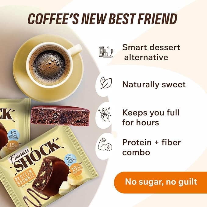FitnesSHOCK Protein Brownies – Dark Chocolate &amp Banana Dessert Bars – Low Sugar Dessert Snack (2g Total Sugar No Added Sugar) – Healthy Snack – 10 Count