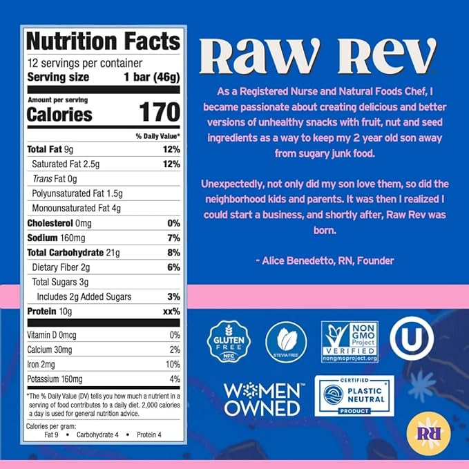 Raw Rev Vegan Protein Bars- Double Chocolate Brownie Batter 12 bars Non-GMO Plastic-Neutral Nothing Artificial Glo Formula Gluten-Free Keto-Friendly Paleo Kosher No Sugar Alcohols No Stevia