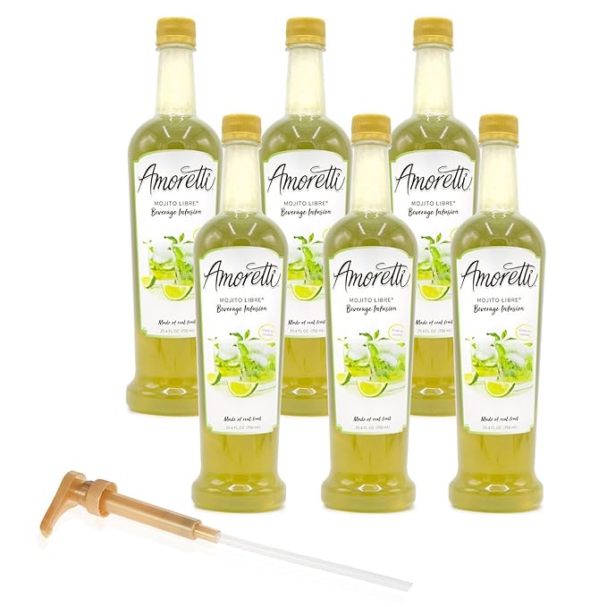 Amoretti - Mojito Libre Beverage Infusion - Drink Mix &amp Water Enhancer with Pump for Flavoring Cocktails Waters Teas and other Beverages Preservative Free