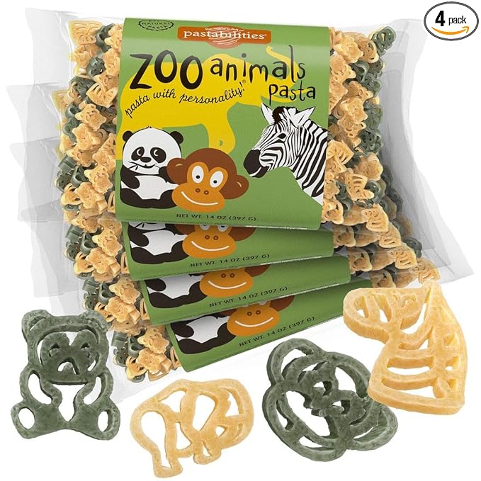 Pastabilities Fun Shaped Pasta for Kids - Zoo Animals Pasta - Wild Animal Theme Non-GMO Natural Wheat Pasta All-Natural Kosher Certified Made in the USA (4 Pack14 Oz)
