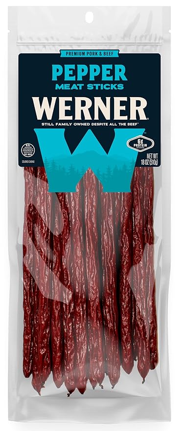 Werner Pepper Meat Sticks - 20 Pack Bulk Meat Sticks - 18 Oz Big 12 Sticks