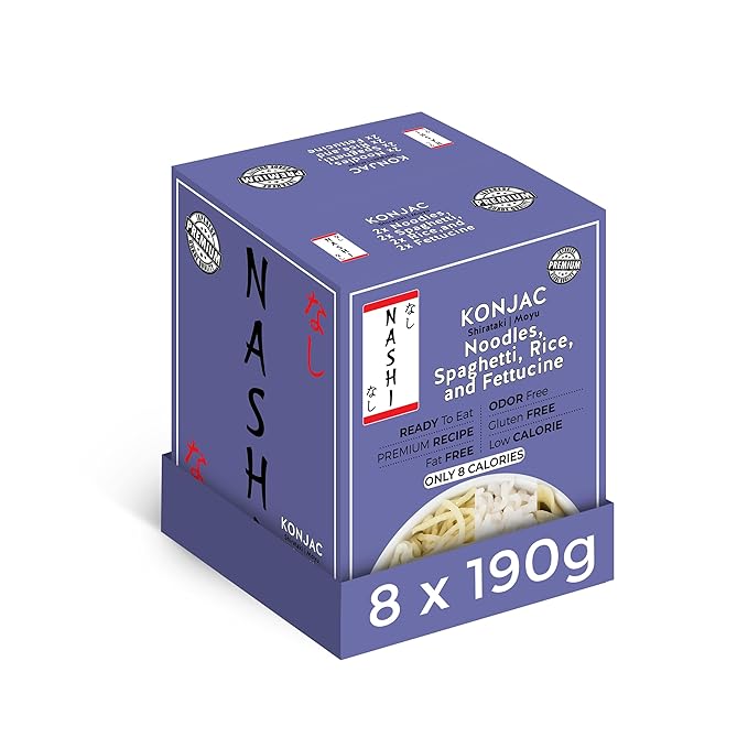 Nashi Konjac Shirataki Premium Mix Pack (8×190g) – Odour-Free Vegan Low-Calorie Fat-Free Keto-Friendly &amp Low-Carb Diet | Noodles Rice Spaghetti &amp Fettuccine | Healthy Ready-to-Eat