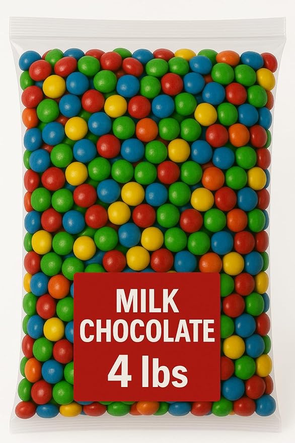 Bulk Candy Coated Chocolate Pieces – 4 lbs Clear Sealed Bag | Colorful Chocolate Candy for Parties Baking or Candy Buffets | Chocolate Treats Holiday Gift Resealable Bag